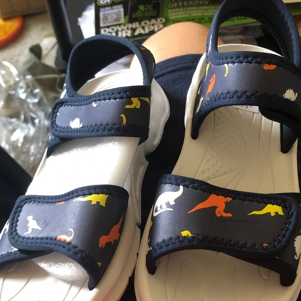 Nike Navy Kids Sandals with Multicolor Dinosaur Print